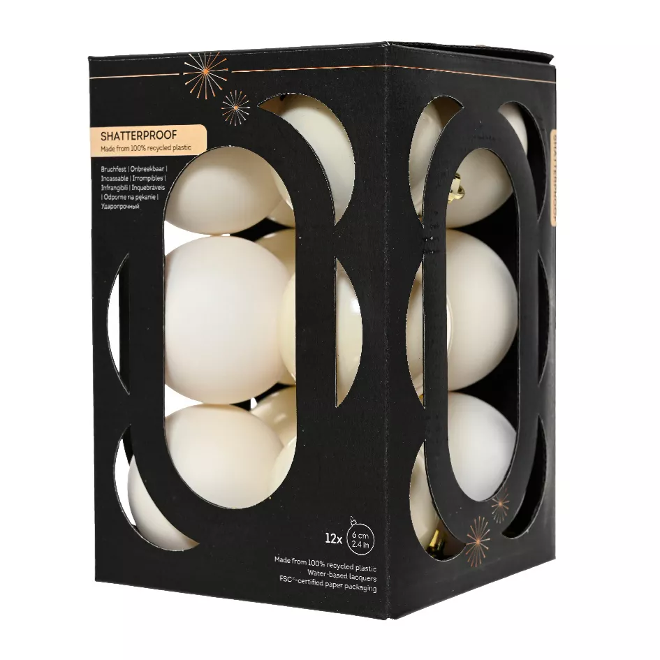 Boite de 12 Boules polystyrene dia6cm blanc laine ARAVIS (EMBALLAGE 100% RECYCLE certifié fsc)