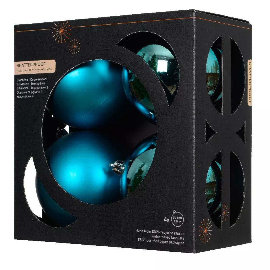 Boite a 4 Boules polystyrene dia10cm folk blue ARAVIS (EMBALLAGE 100% RECYCLE certifié fsc)