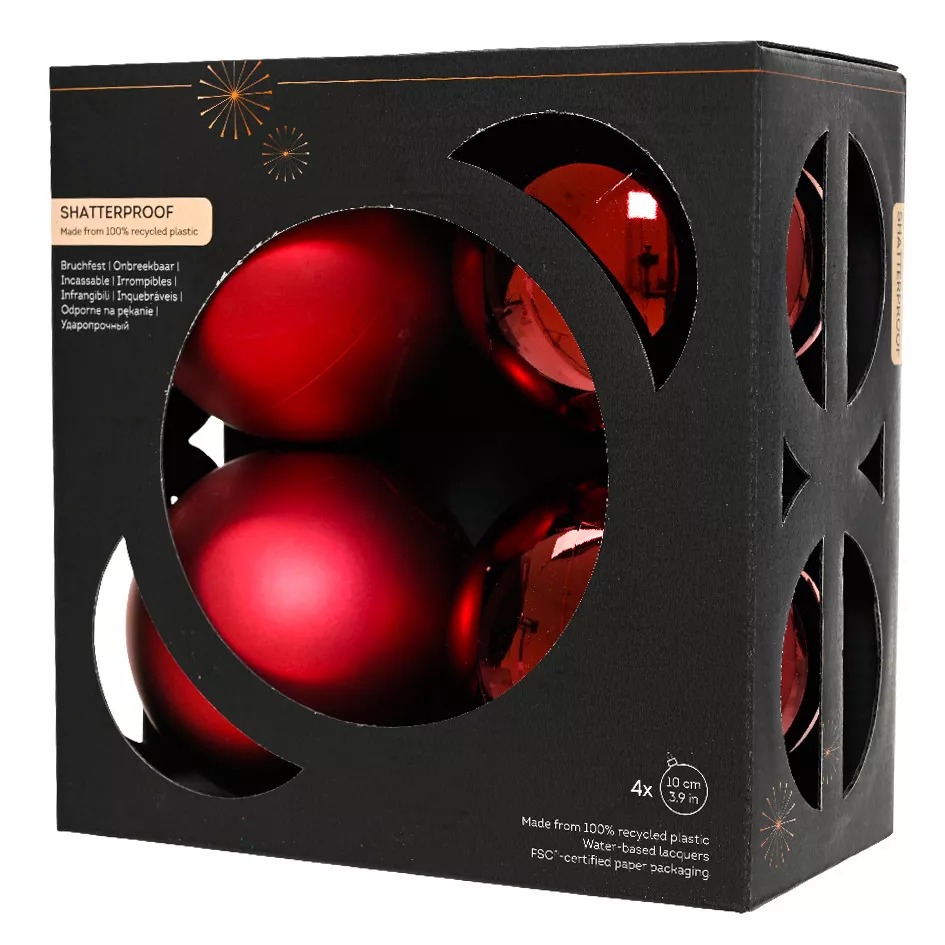 Boite a 4 Boules polystyrene dia10cm bordeaux ARAVIS (EMBALLAGE 100% RECYCLE certifié fsc)