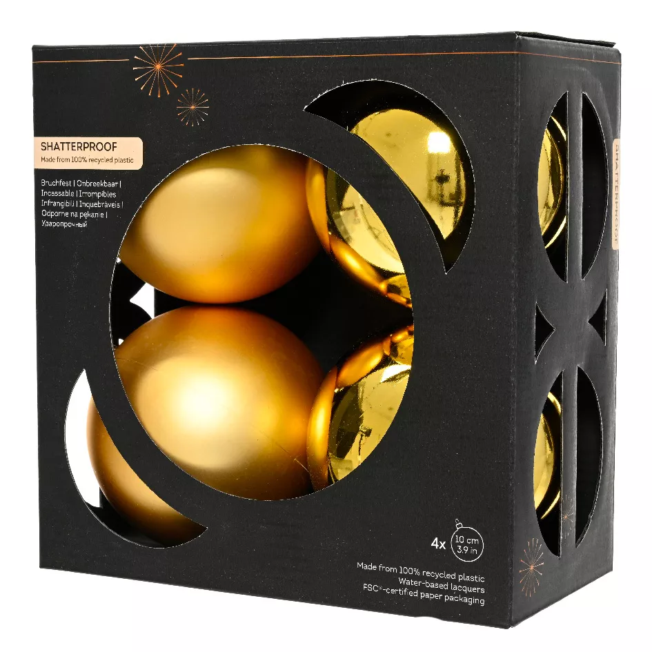 Boite a 4 Boules polystyrene dia10.00cm or ARAVIS (EMBALLAGE 100% RECYCLE certifié fsc)