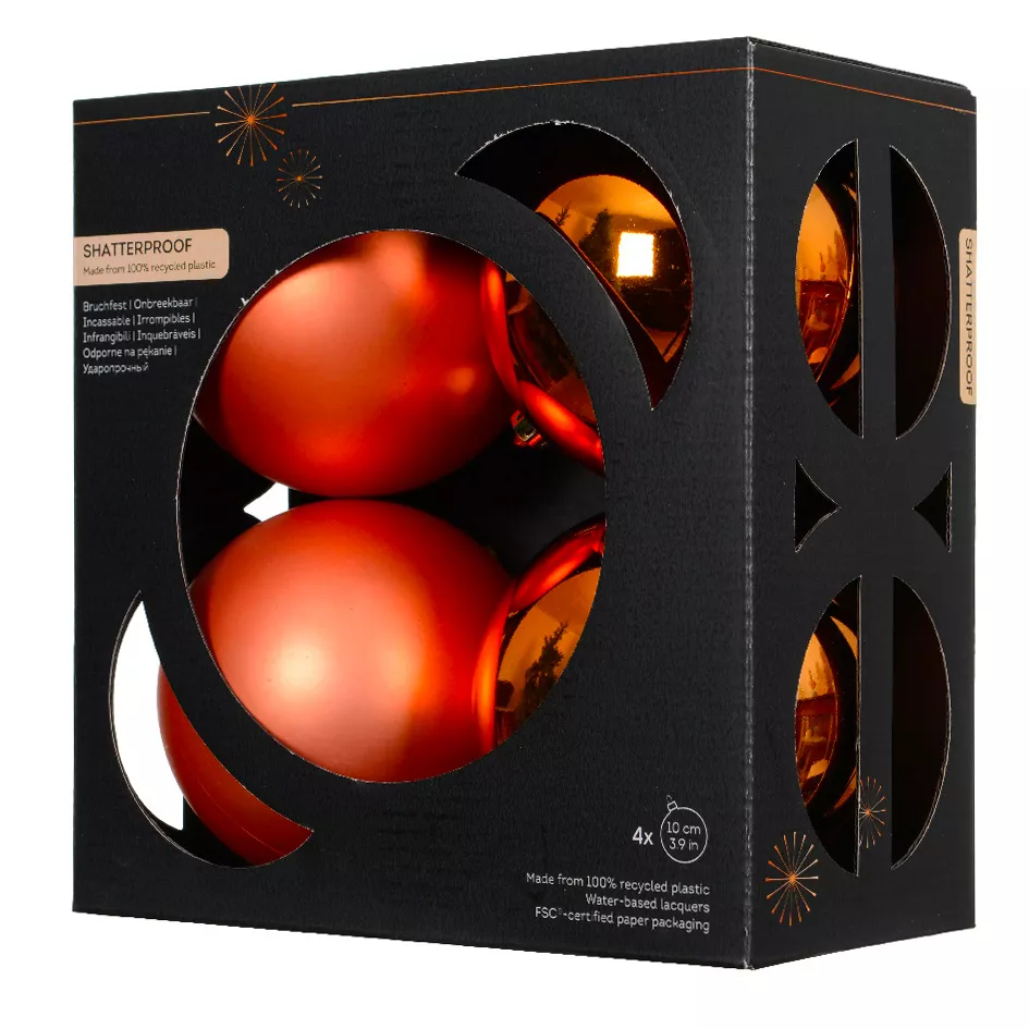Boite a 4 Boules polystyrene dia10cm warm orange ARAVIS (EMBALLAGE 100% RECYCLE certifié fsc)