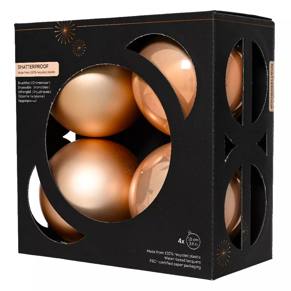 Lot de 4 boules de Noël (D100 mm) Aravis Peach Pearl