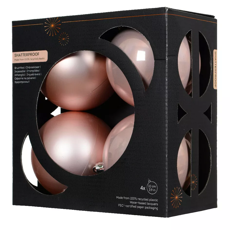 Boite a 4 Boules polystyrene dia10cm rose poudre ARAVIS (EMBALLAGE 100% RECYCLE certifié fsc)