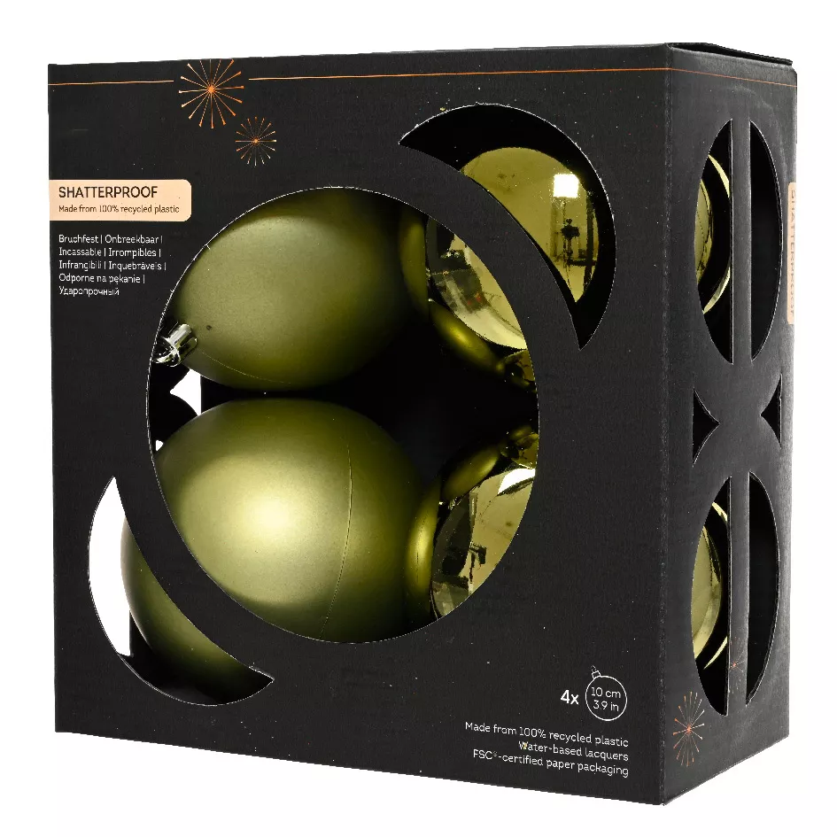Boite a 4 Boules polystyrene dia10cm vert romarin ARAVIS (EMBALLAGE 100% RECYCLE certifié fsc)