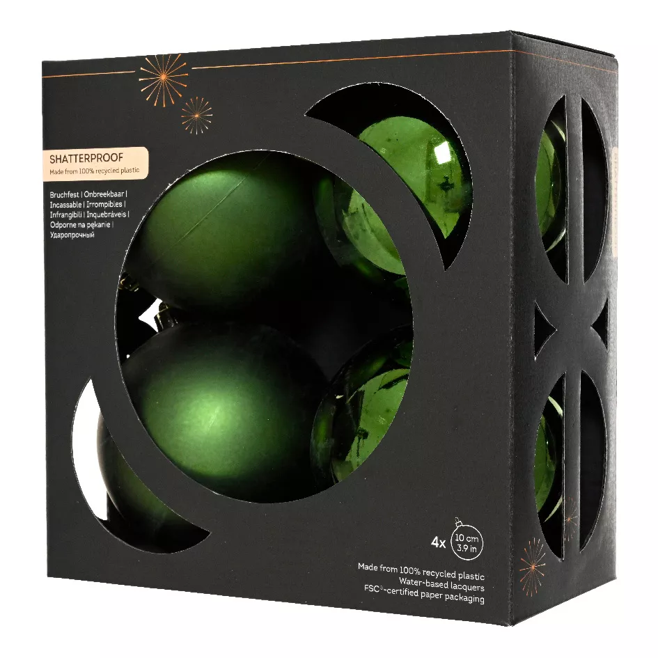 Boite a 4 Boules polystyrene dia10cm vert pin ARAVIS (EMBALLAGE 100% RECYCLE certifié fsc)