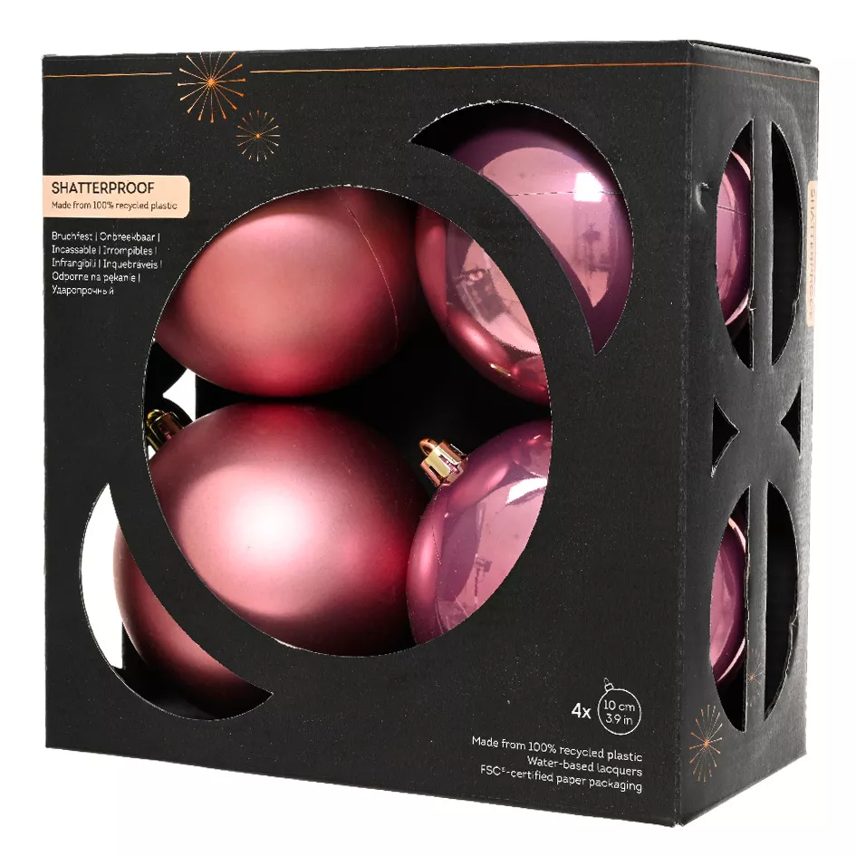 Boite a 4 Boules polystyrene dia10cm rose pale ARAVIS (EMBALLAGE 100% RECYCLE certifié fsc)