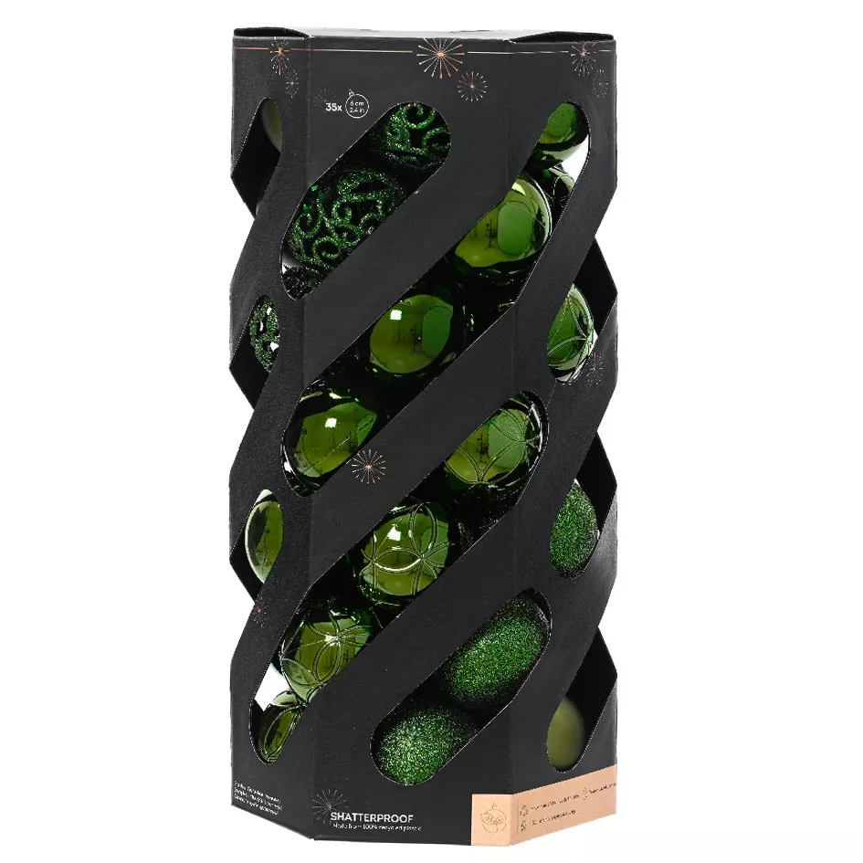 LOT DE 35  Boules polystyrene dia6.00cm vert pin Aravis mix