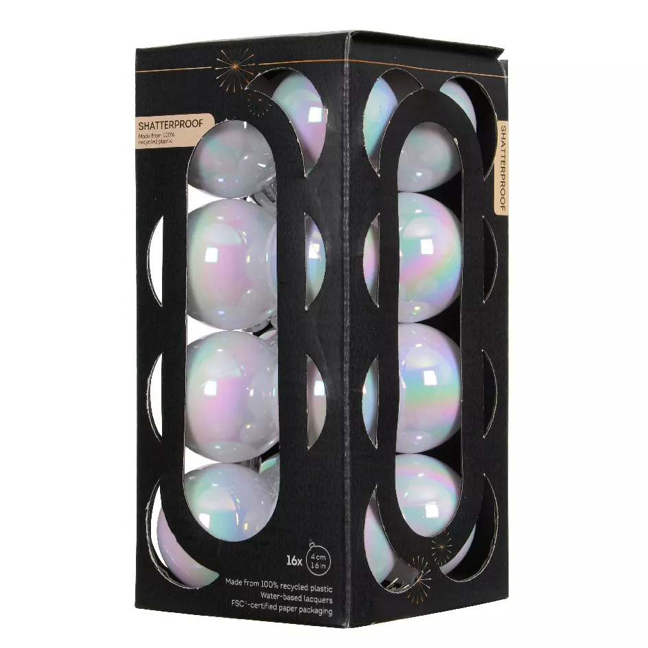 BOITE DE 16  Boules polystyrene dia4cm blanc/irise ARAVIS (EMBALLAGE 100% RECYCLE certifié fsc)