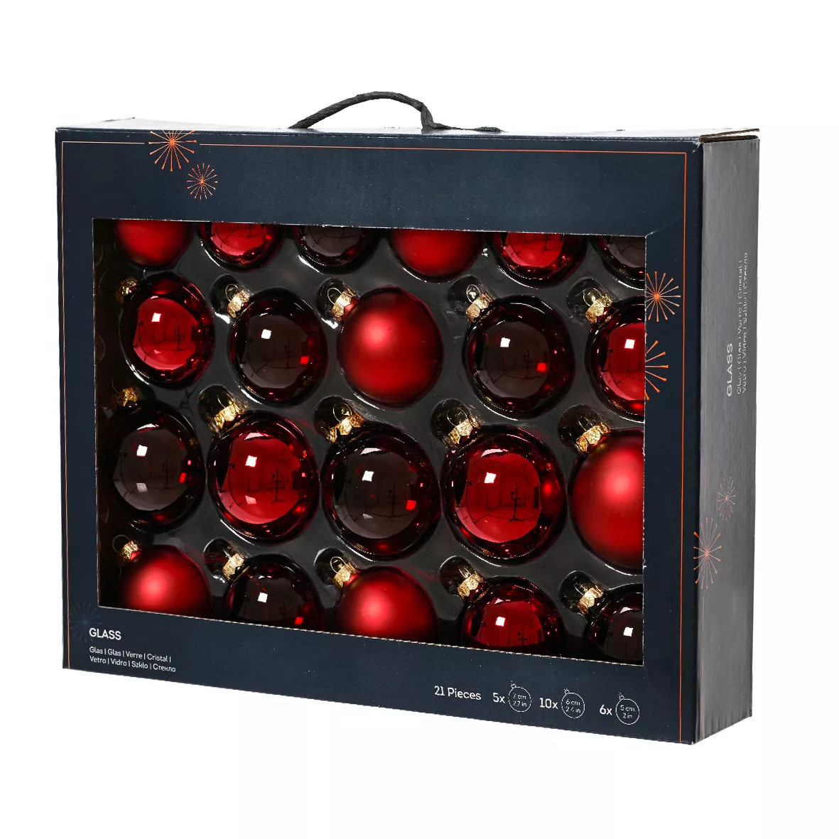 Lot de 21 boules de Noël en verre Assorties Cristal Bordeaux
