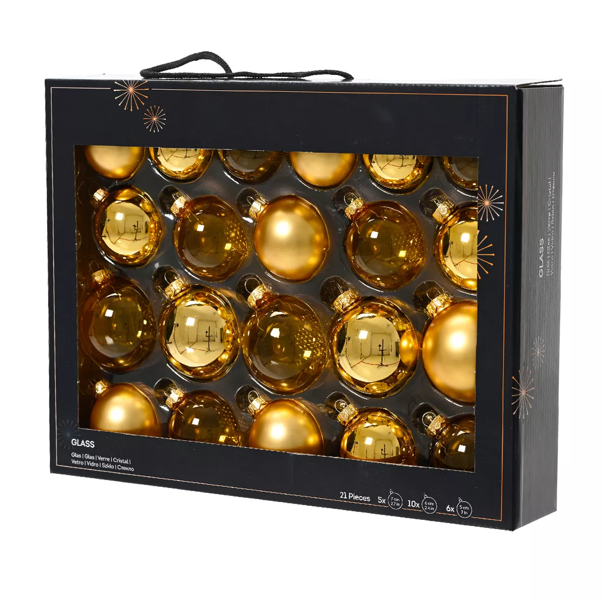 Lot de 21 boules de Noël en verre Assorties Cristal Or