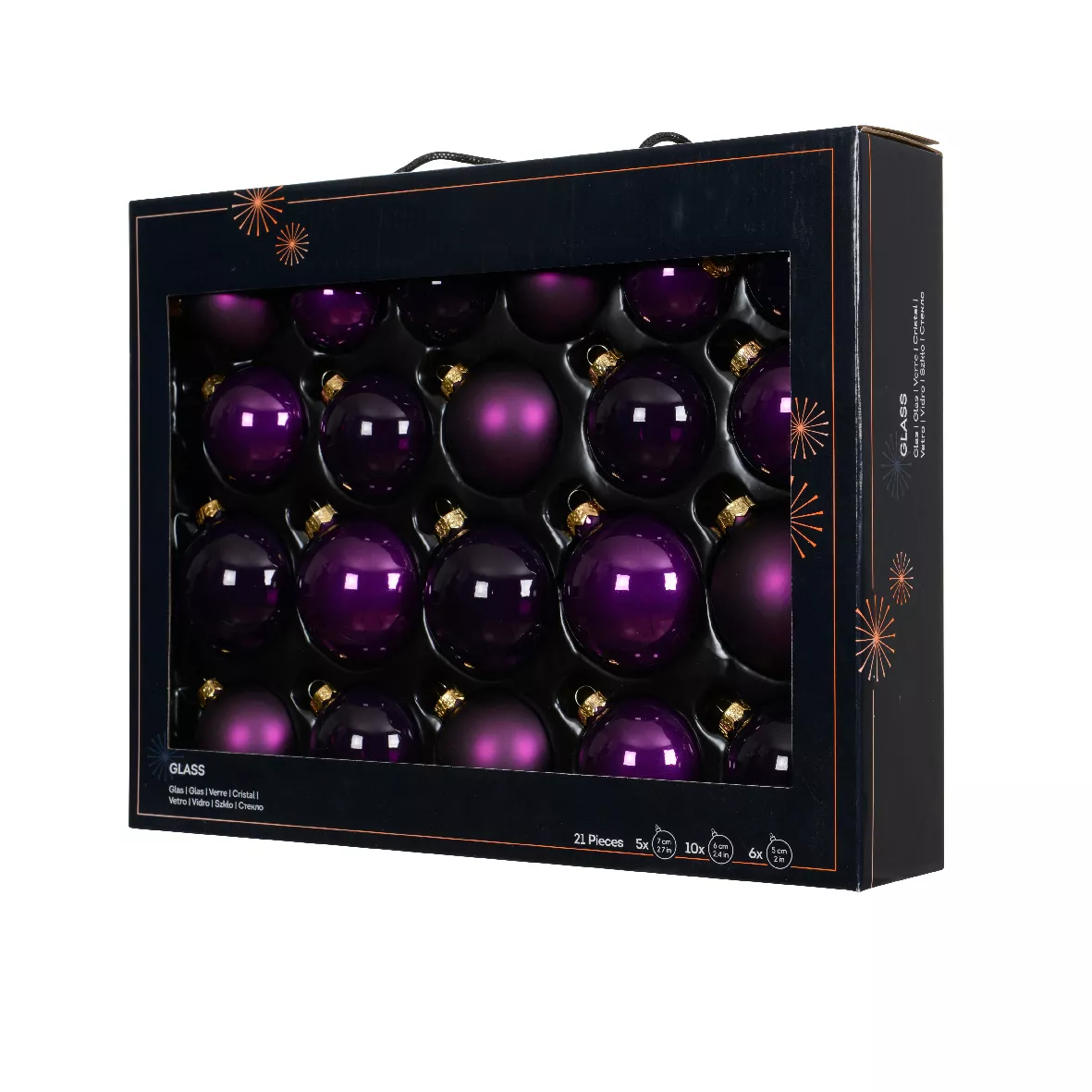Set von 21 Weihnachtskugeln aus Glas (D60 bis 75 mm)  Kristall Feige