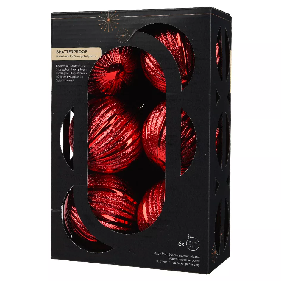 Set di 6 Palline di Natale (D80 mm) Glitter Rosso