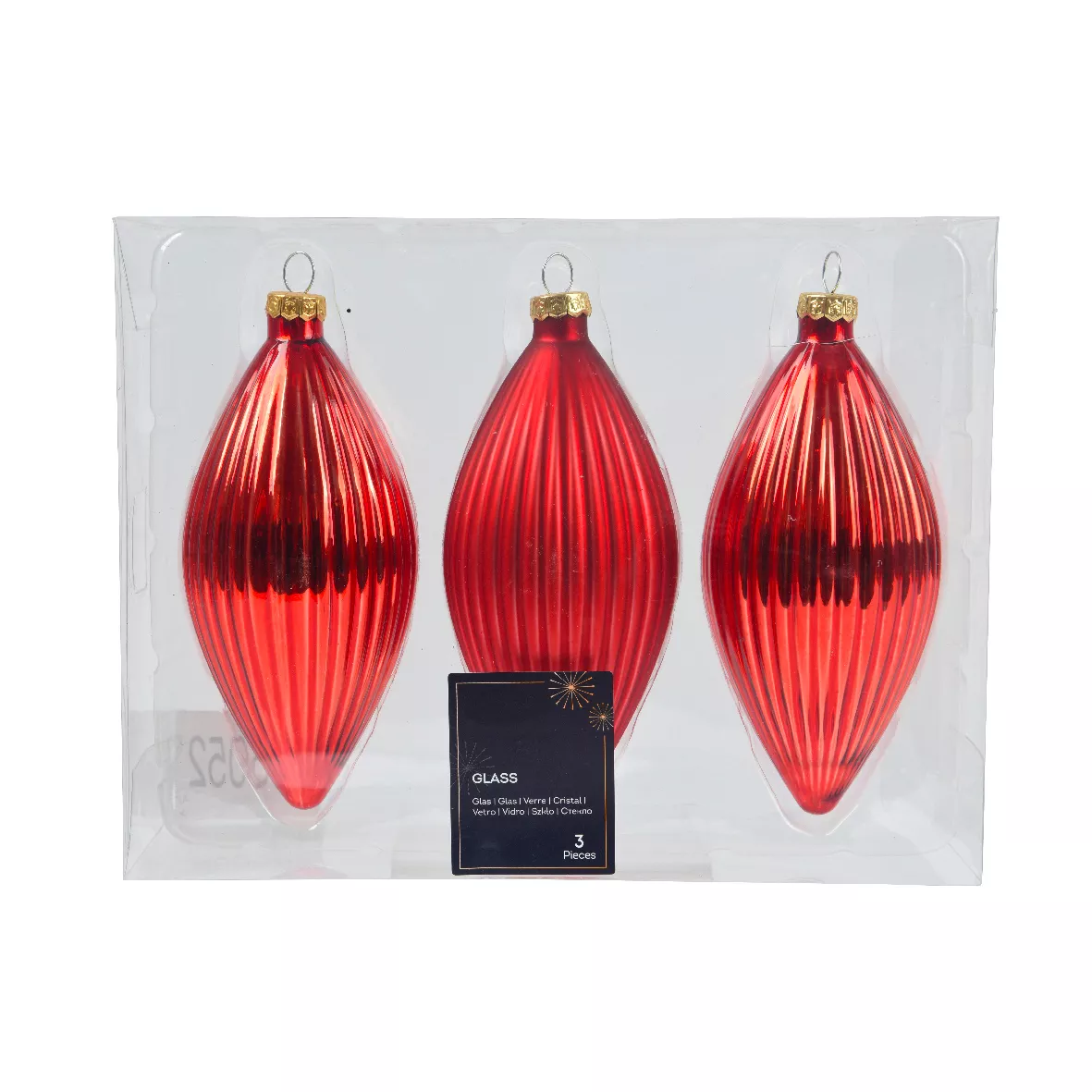 Set di 3 palline di Natale in vetro (D60 mm) Goccia Preziosa Rosso