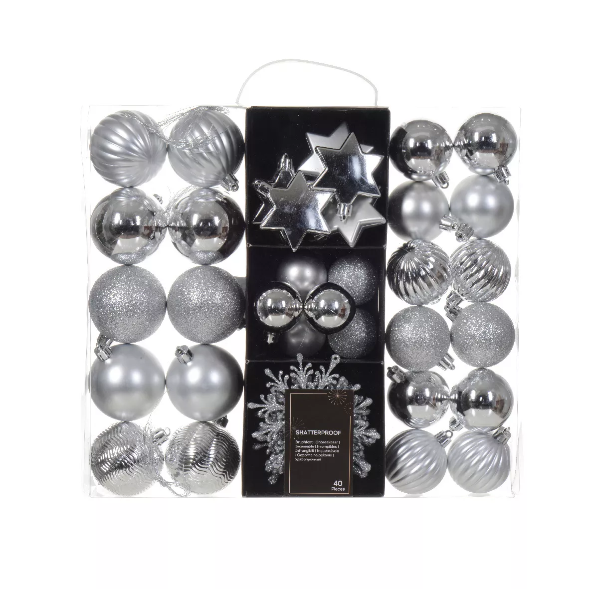 Kit di decorazione per albero di Natale (40 pezzi) Cristallo Argento