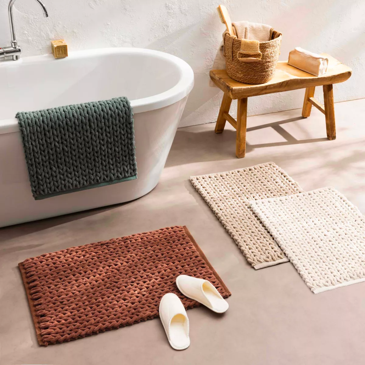 Tapis de Bain (50 x 80 cm) Ariel Terracotta, Coton/Polyester Chenille