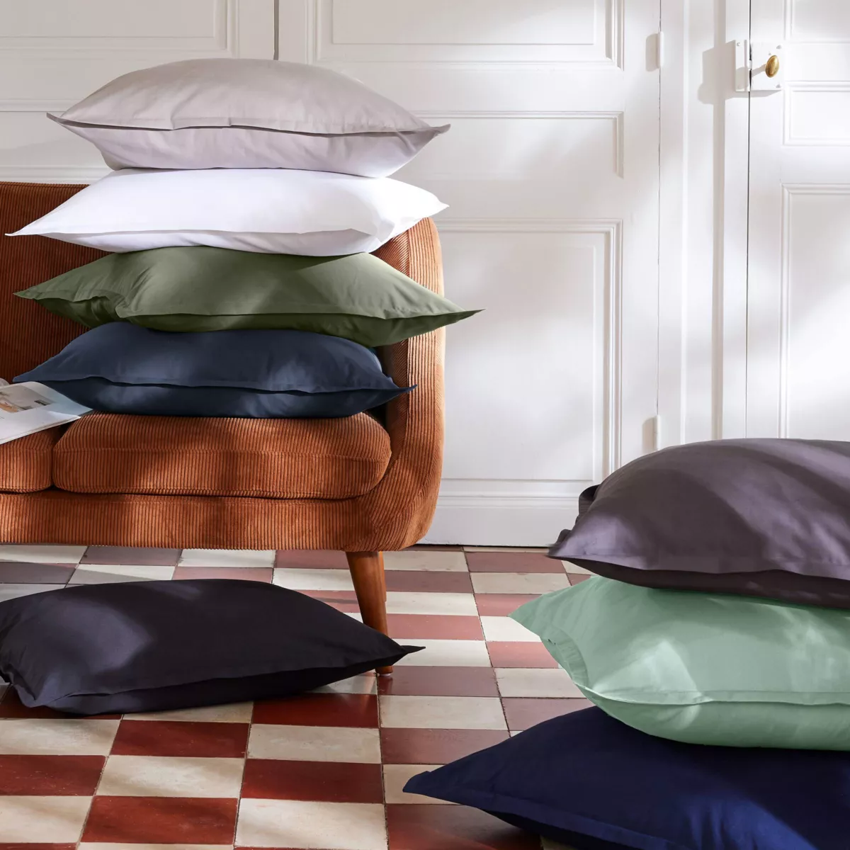 Kussensloop vierkant percal katoen (80 x 80 cm) Cali Donkerblauw