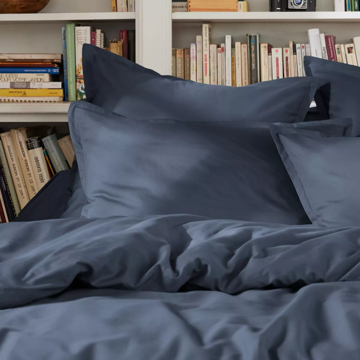 Drap plat percale de coton (180 x 290 cm) Cali Bleu marine
