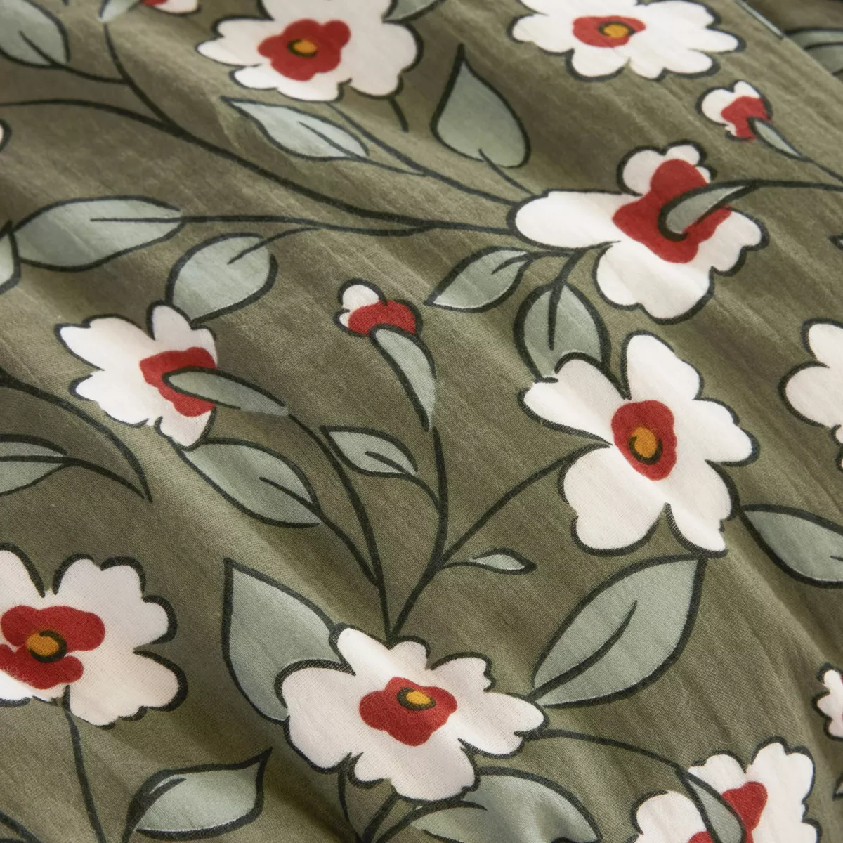 Bettbezug aus Baumwollgaze (240 x 220 cm) Gaïa Margerite Rosmarin-Grün