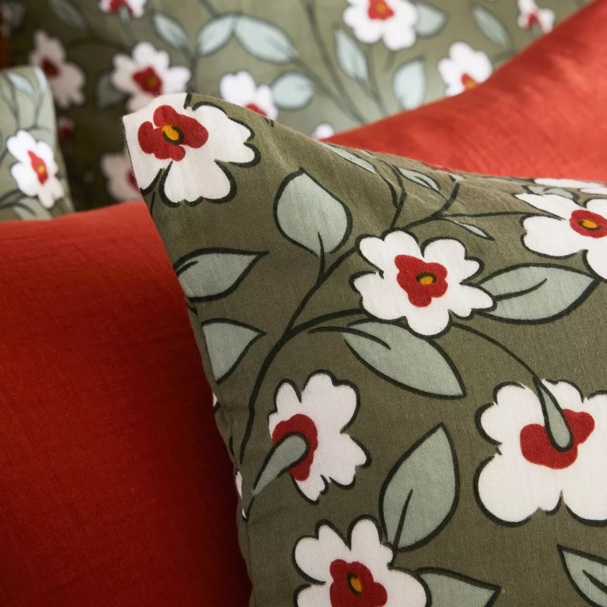 Bettbezug aus Baumwollgaze (240 x 220 cm) Gaïa Margerite Rosmarin-Grün