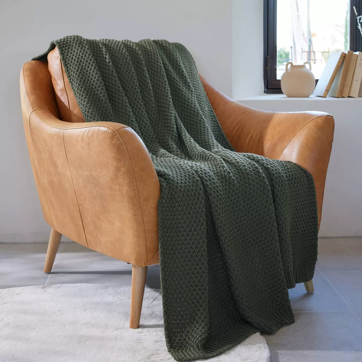 Plaid tricot (125 x 150 cm) Tessa Vert kaki