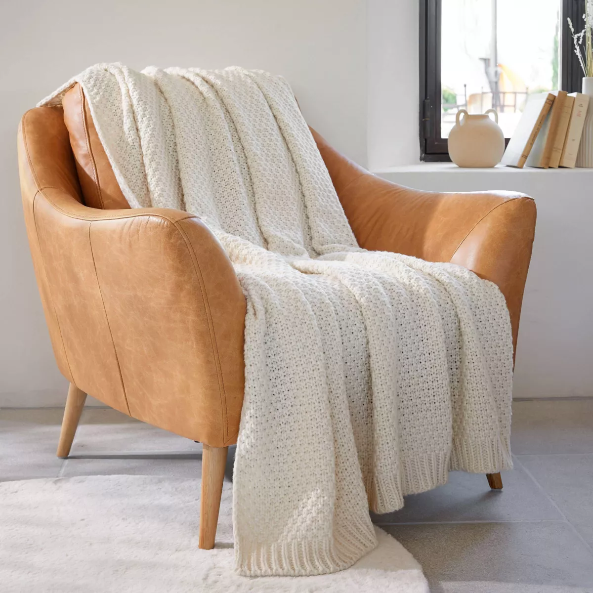 Manta de punto (125 x 150 cm) Tessa Marfil