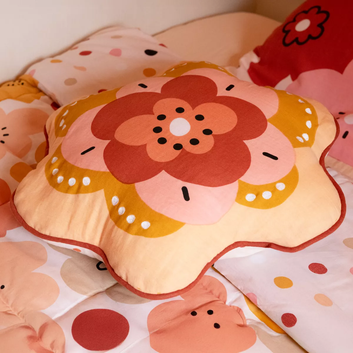 Coussin enfant rond coton (47 x 45 cm) Barbotine Multicolore