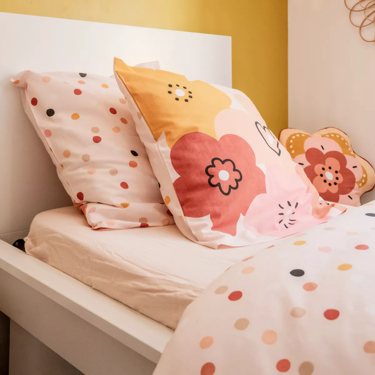 Housse de couette et une taie enfant coton (140 x 200 cm) Barbotine Multicolore
