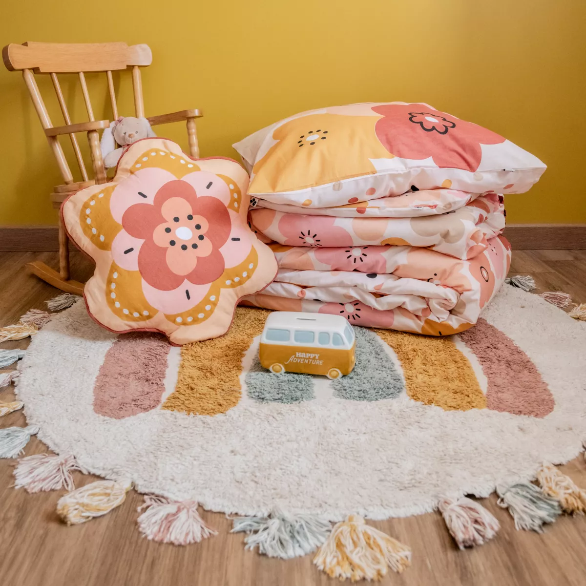 Housse de couette et une taie enfant coton (140 x 200 cm) Barbotine Multicolore