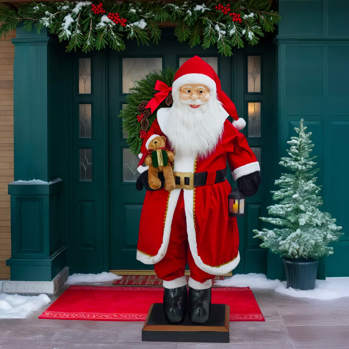 Automate Gigante musicale e luminoso (H200 cm) Babbo Natale e orsetto