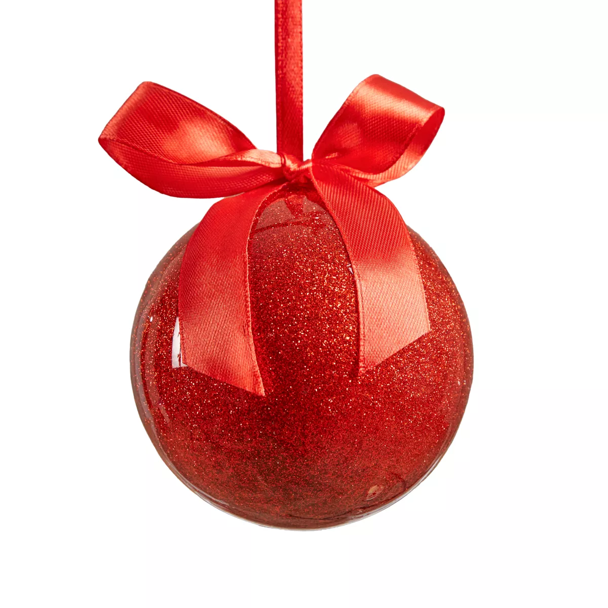 Set di 14 Palline di natale (D150 mm) Glitterate e con Fiocco Rosso