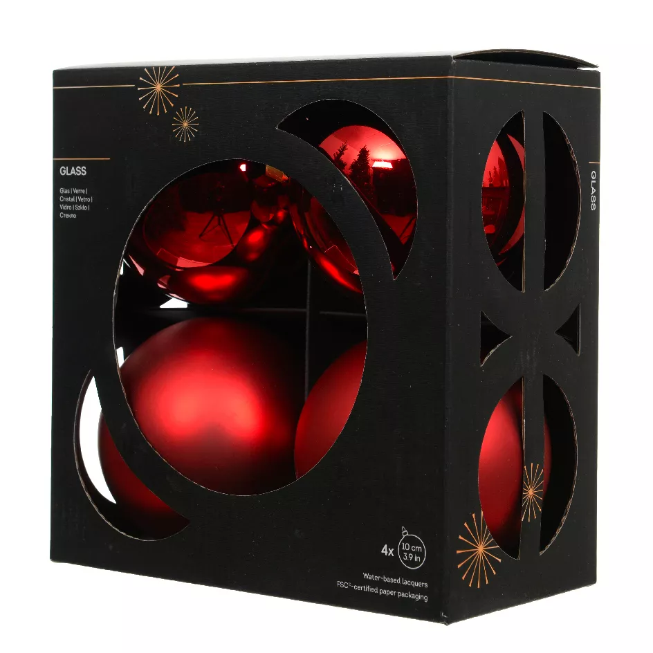 Set di 4 palline di Natale in vetro (D100 mm) Boreale Rosso