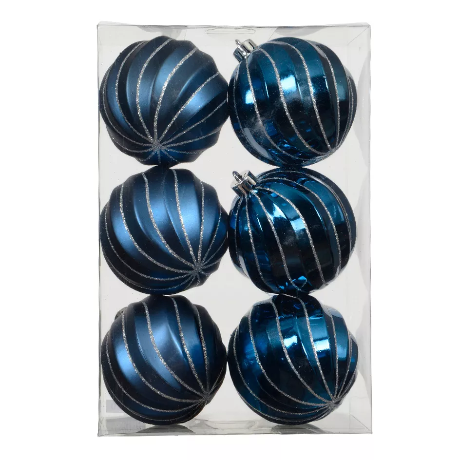 LOT DE 6  Boule polystyrene dia8cm bleu nuit Glam chic pailleté argent