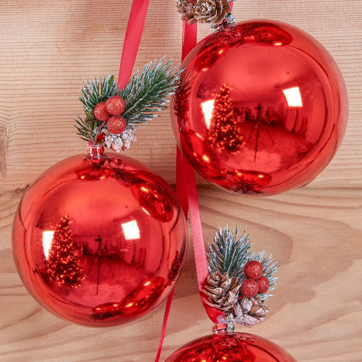 Suspension de Noël déco (H22 cm) Boules Luxe Rouge