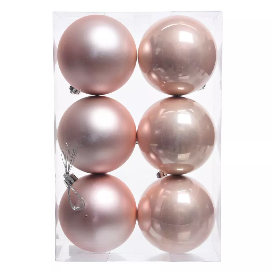 Lot de 6 boules de Noël (D80 mm) Aravis Rose poudré