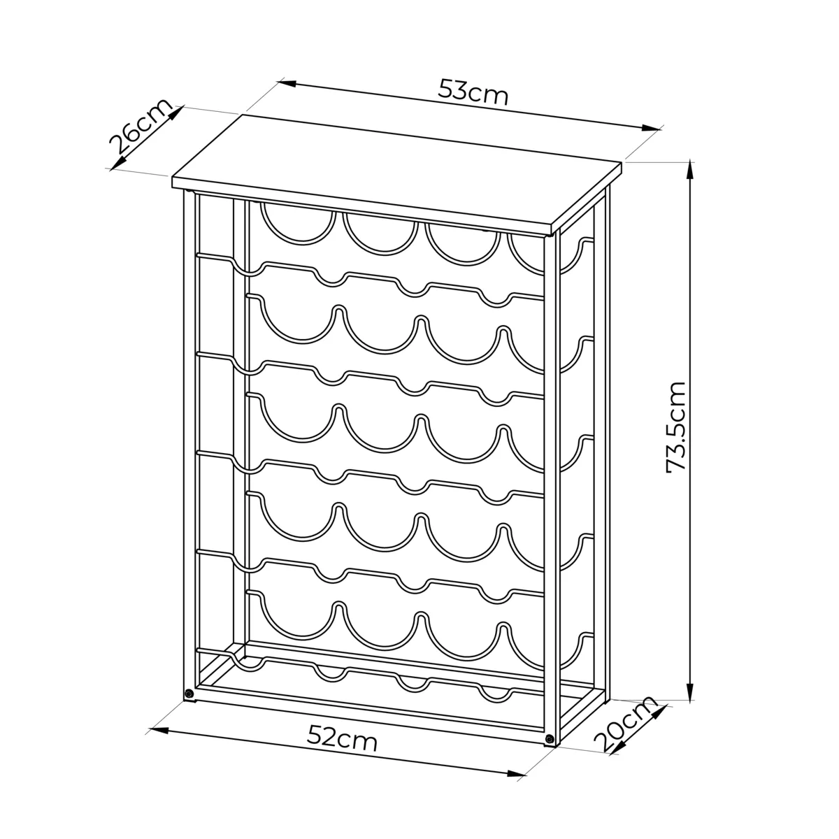 Mueble portabotellas industrial con 20 compartimentos (H74 cm) Victor Negro