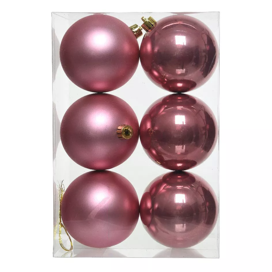 Lot de 6 boules de Noël (D80 mm) Aravis Vieux rose