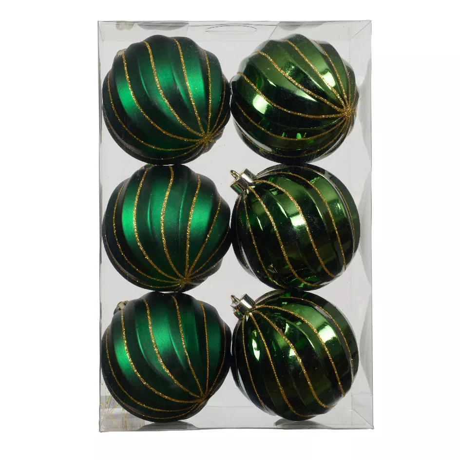 LOT DE 6  Boule polystyrene dia8-H8cm vert pin Glam chic pailleté or