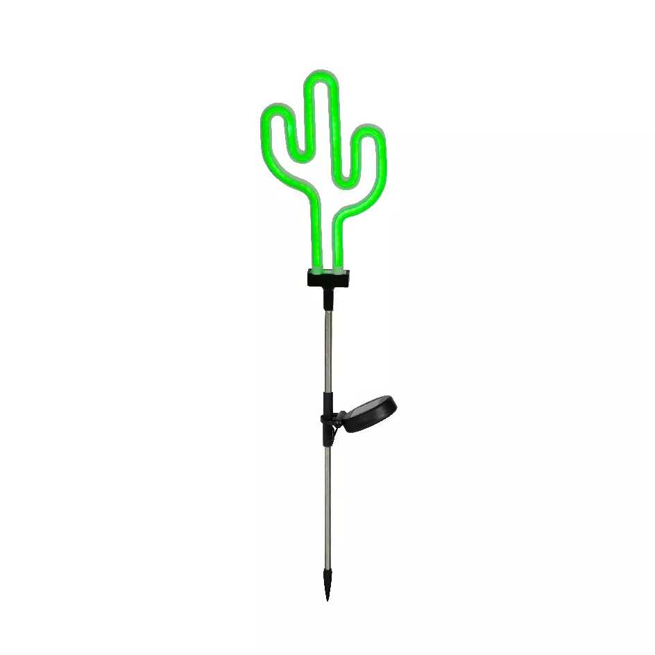 Decoración luminosa Solar para clavar en el suelo (H73 cm) Cactus neón Verde