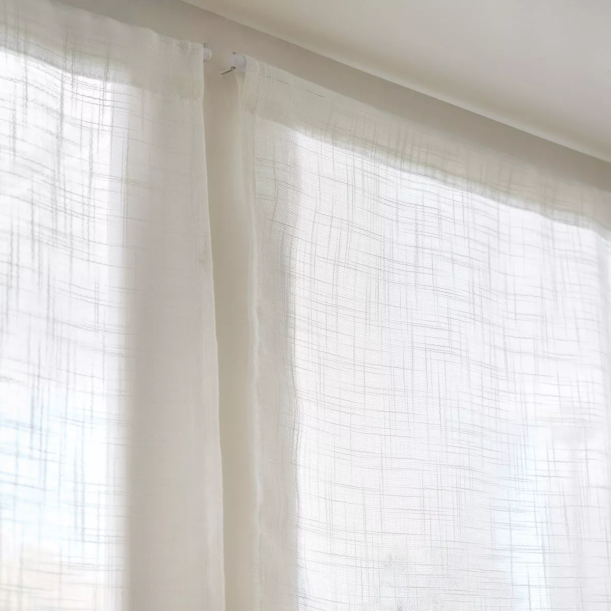 Paire de voilages passe-tringle effet lin (60 x 120 cm) Robin Blanc