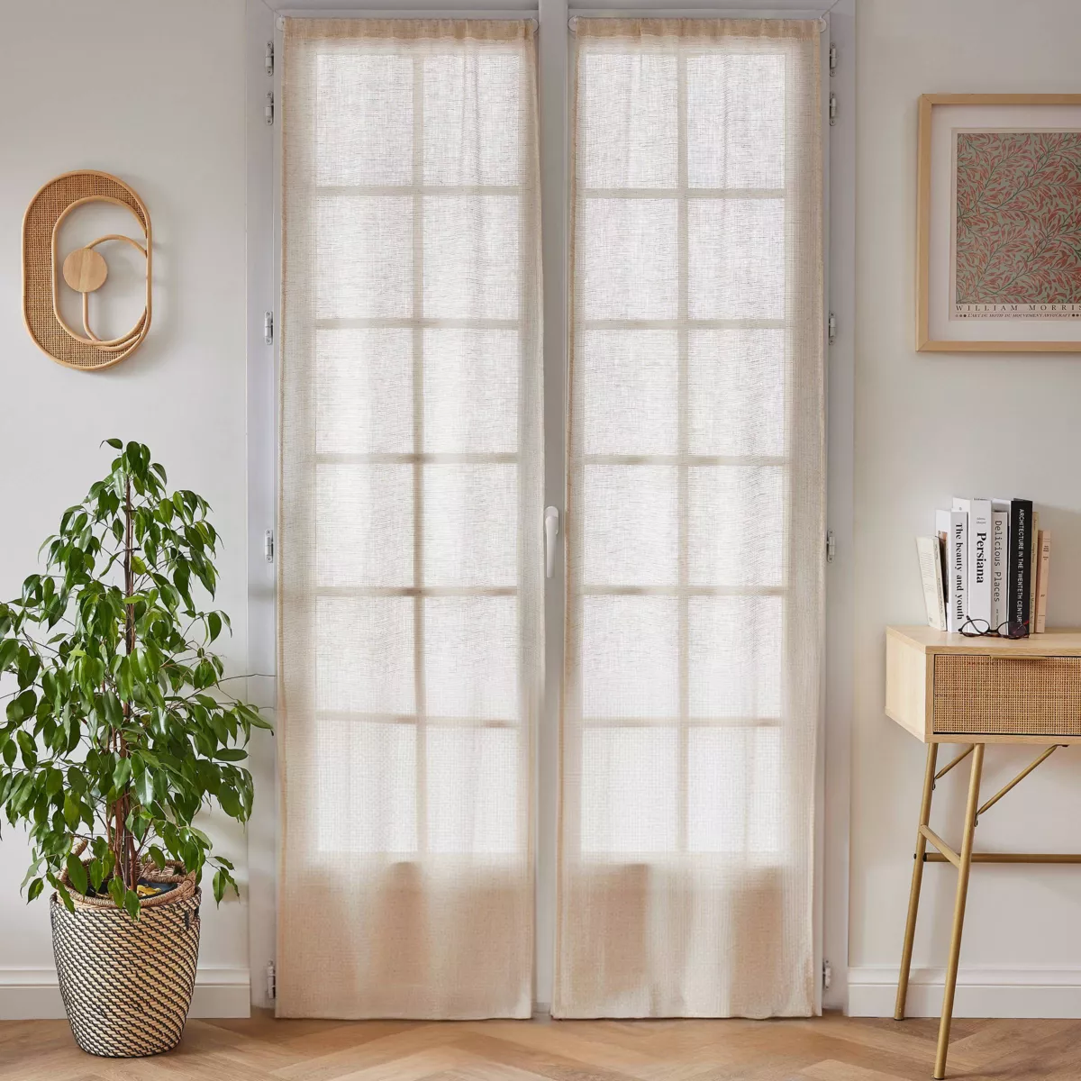 Coppia di tende a occhielli effetto lino (70 x 200 cm) Luca Beige