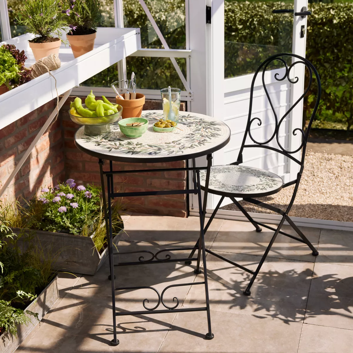 Tavolo bistro rotondo pieghevole in mosaico (D58 cm) Atene Beige