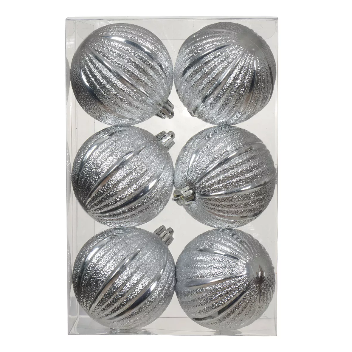 Lot de 6 boules de Noël (D80 mm) Glamour Argent