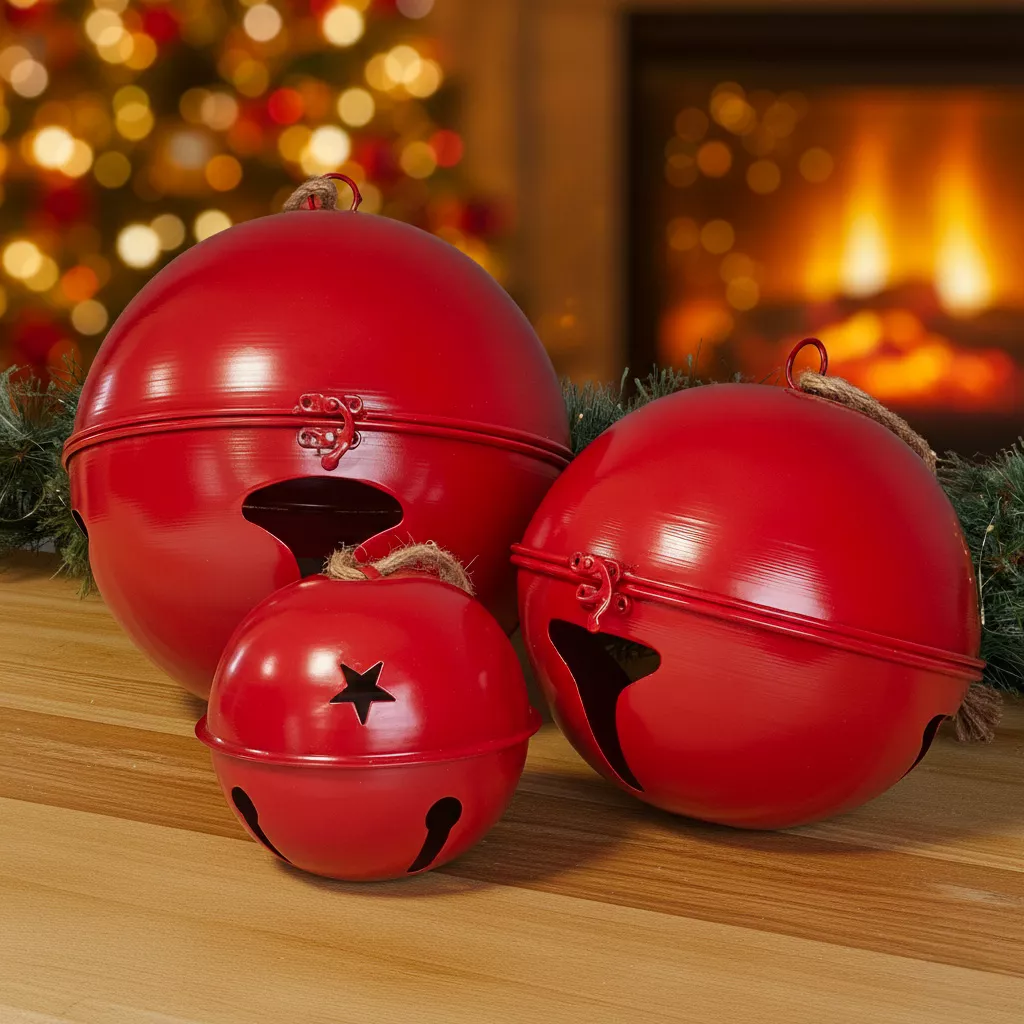 Set di 3 Campane di metallo da appendere (D24-20-14 cm) Grigio Rosso