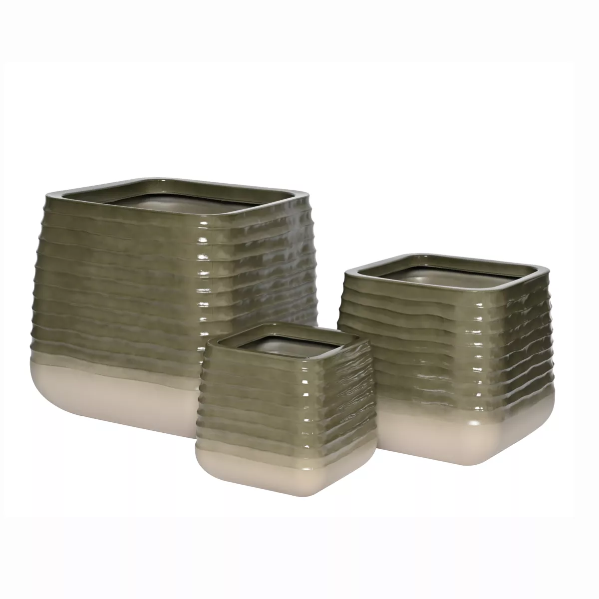 Set di 3 vasi da esterno quadrati (H49-37-27 cm) Jamie Grigio e beige