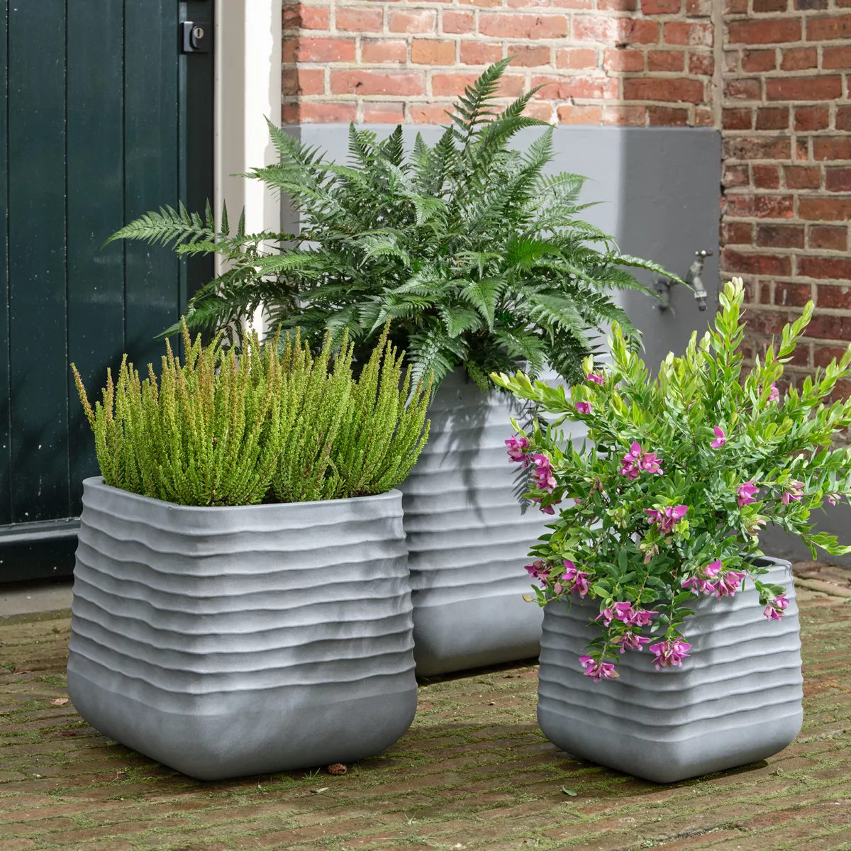 Set di 3 vasi da esterno quadrati (H49-37-27 cm) Jamie Grigio effetto cemento