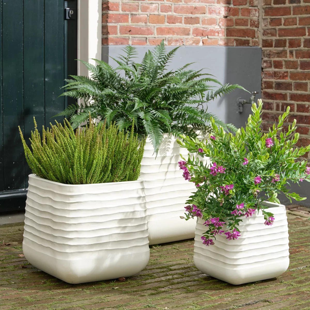 Set di 3 vasi da esterno quadrati (H49-37-27 cm) Jamie Bianco