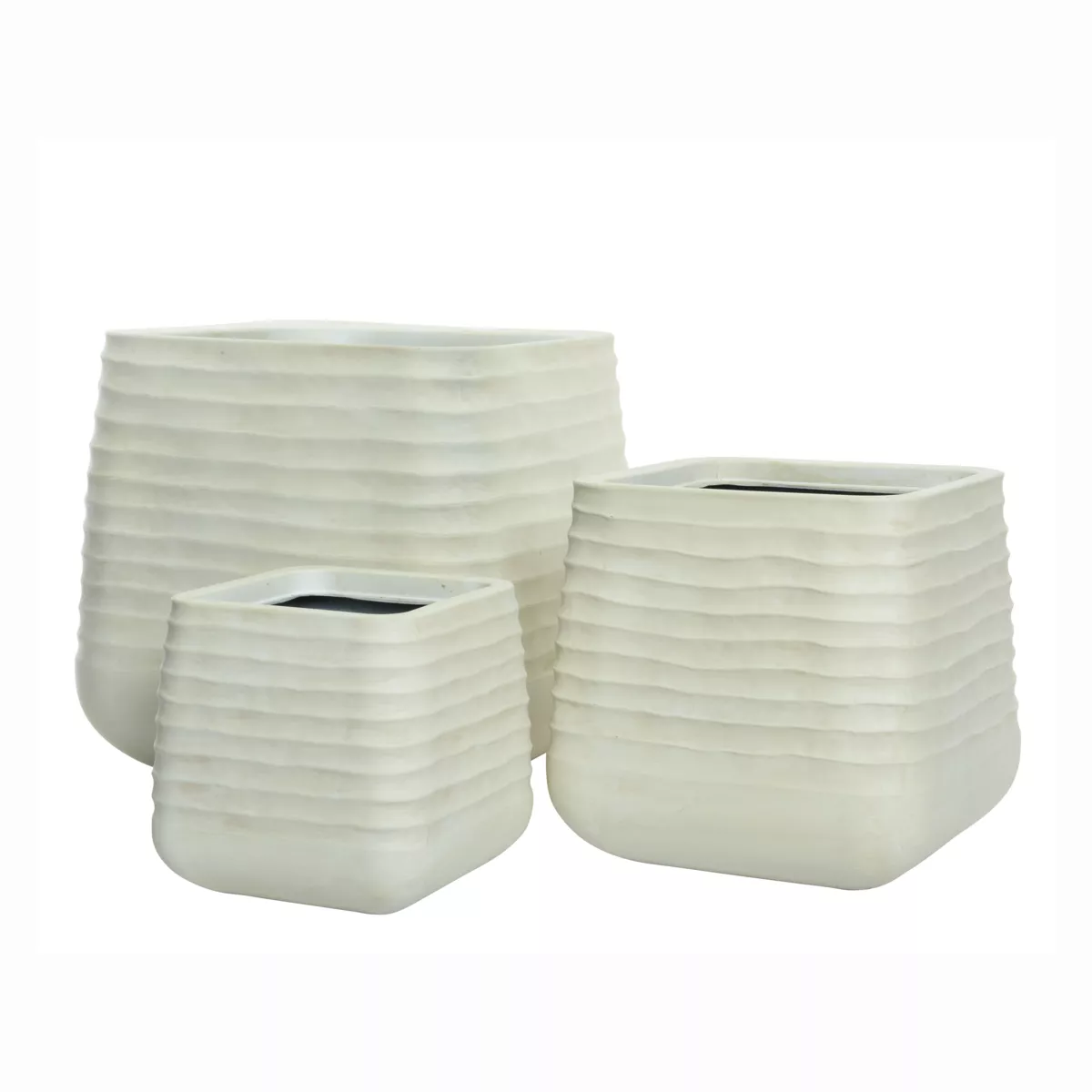 Set di 3 vasi da esterno quadrati (H49-37-27 cm) Jamie Bianco