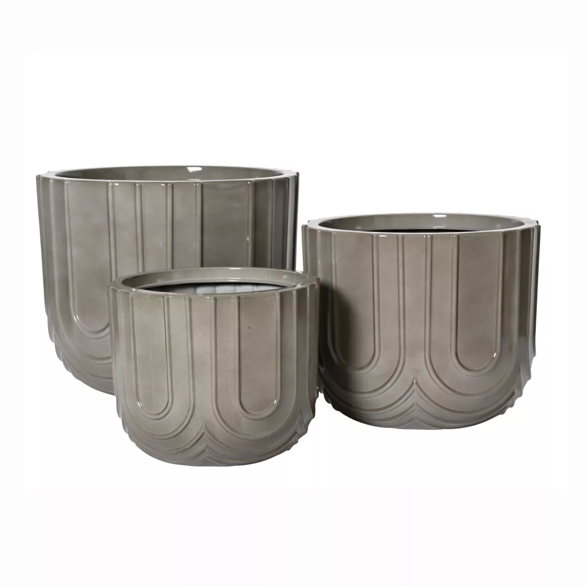 Set di 3 vasi da esterno rotondi (H36-30-24 cm) Milo Grigio
