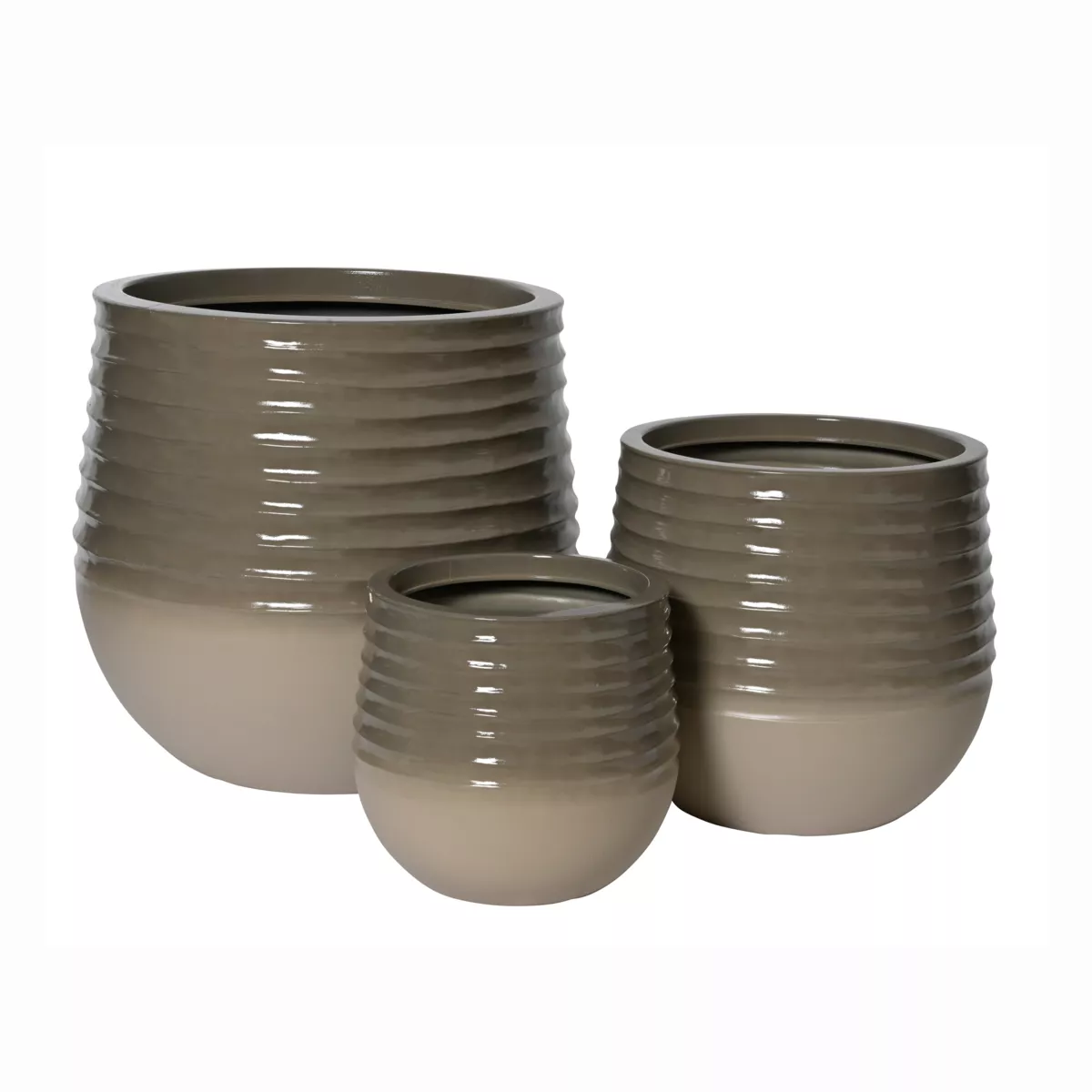 SET DE 3 CACHE POT Jamie planter recycled plastic round indoor and outdoor MOD B
 grey/white dia53.00-H49.00cm 
dia40.00-H37.