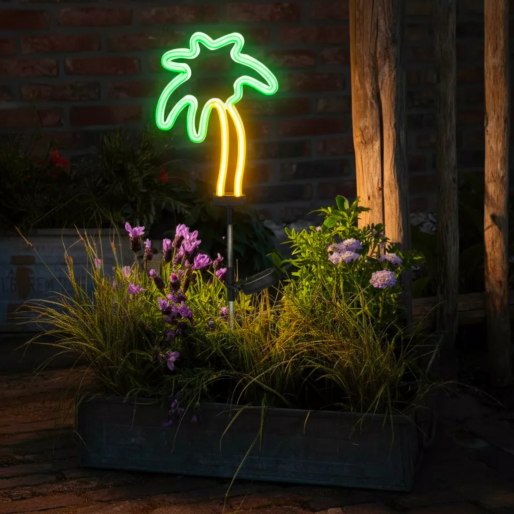 Decorazione luminosa Solare da infilare nel terreno (H74 cm) Palma neon Verde